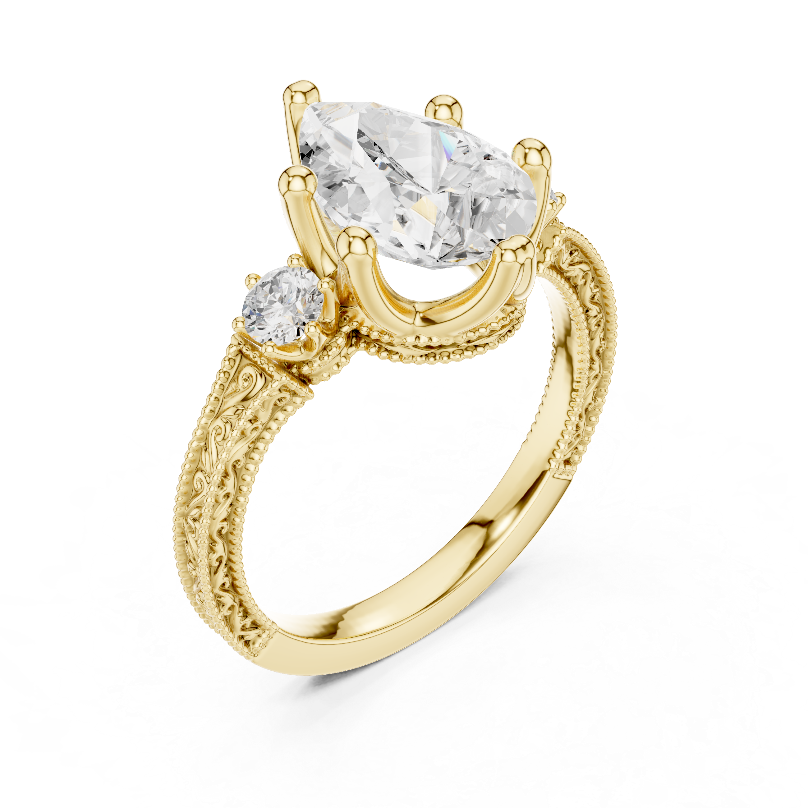 2.80 CT Pear Diamond Three Stone Vintage Engagement Ring