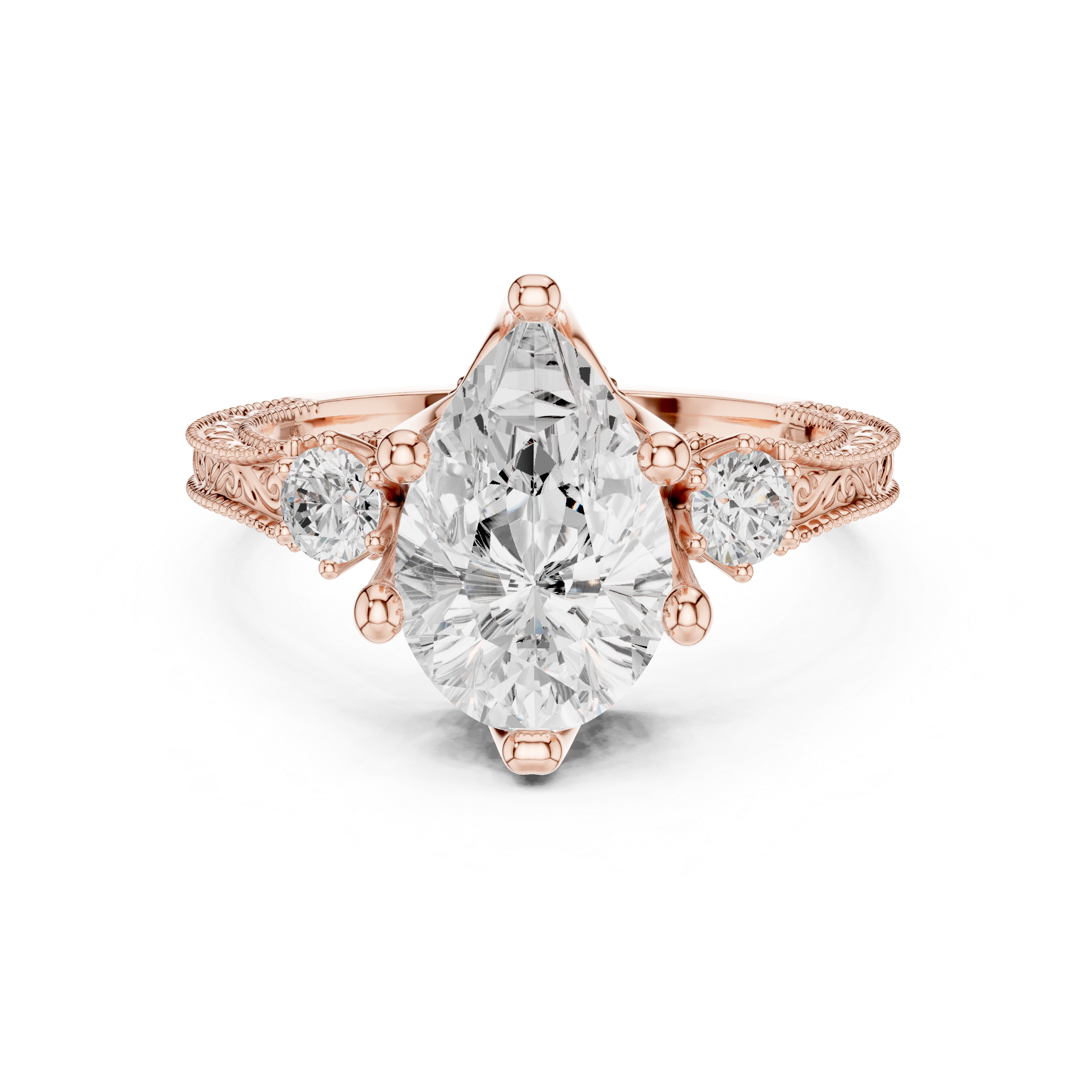 2.80 CT Pear Diamond Three Stone Vintage Engagement Ring