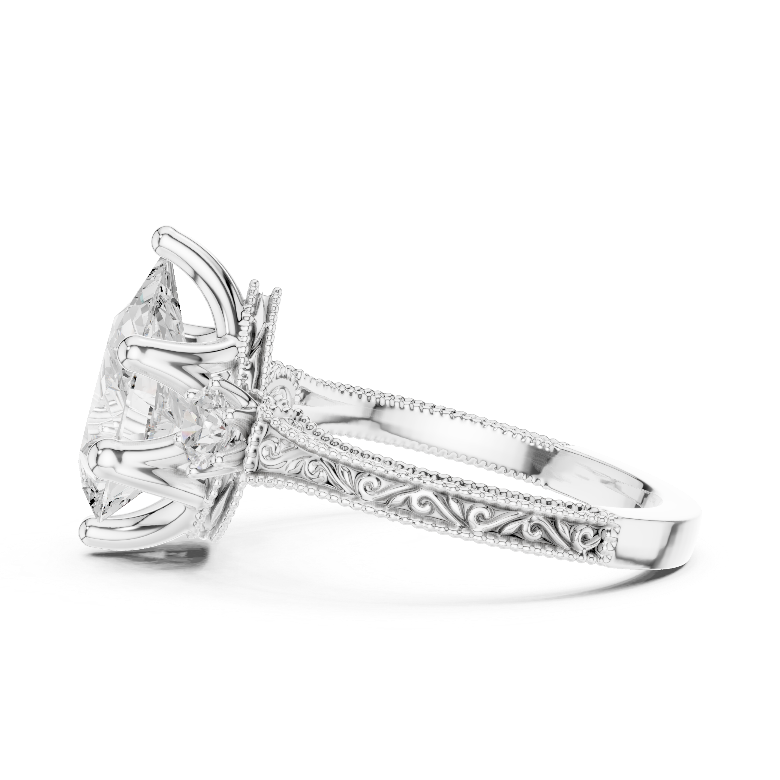 2.80 CT Pear Diamond Three Stone Vintage Engagement Ring