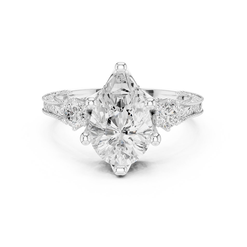2.80 CT Pear Diamond Three Stone Vintage Engagement Ring