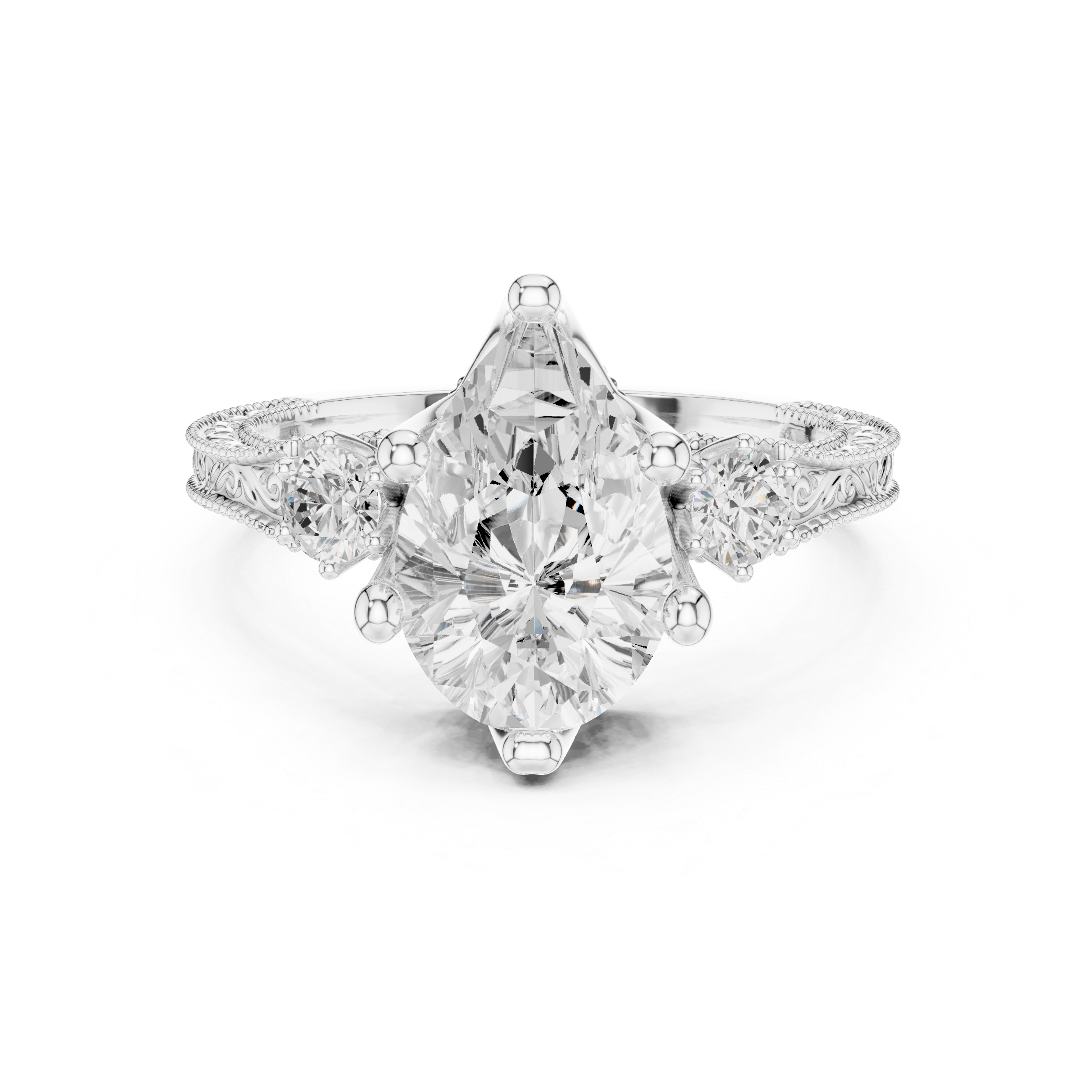2.80 CT Pear Diamond Three Stone Vintage Engagement Ring