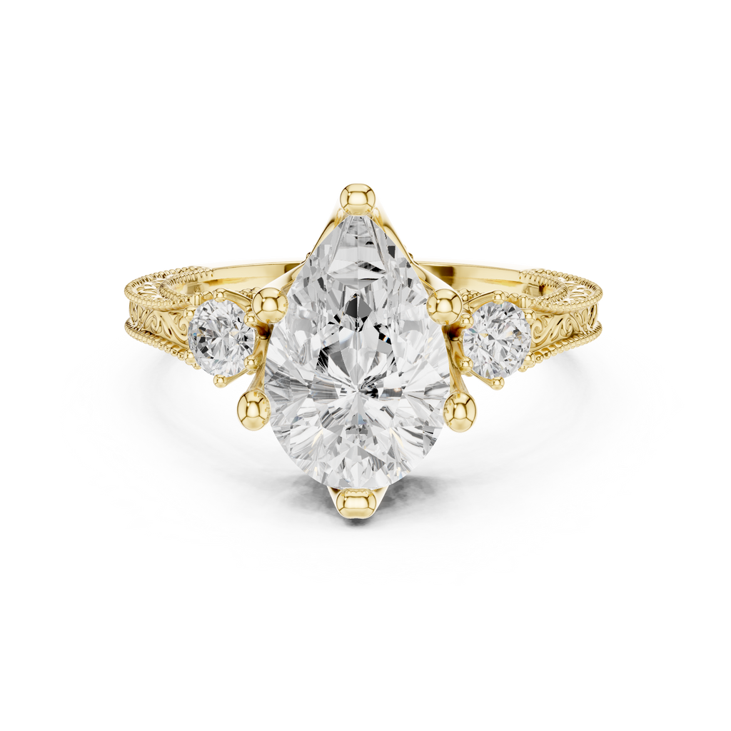 2.80 CT Pear Diamond Three Stone Vintage Engagement Ring