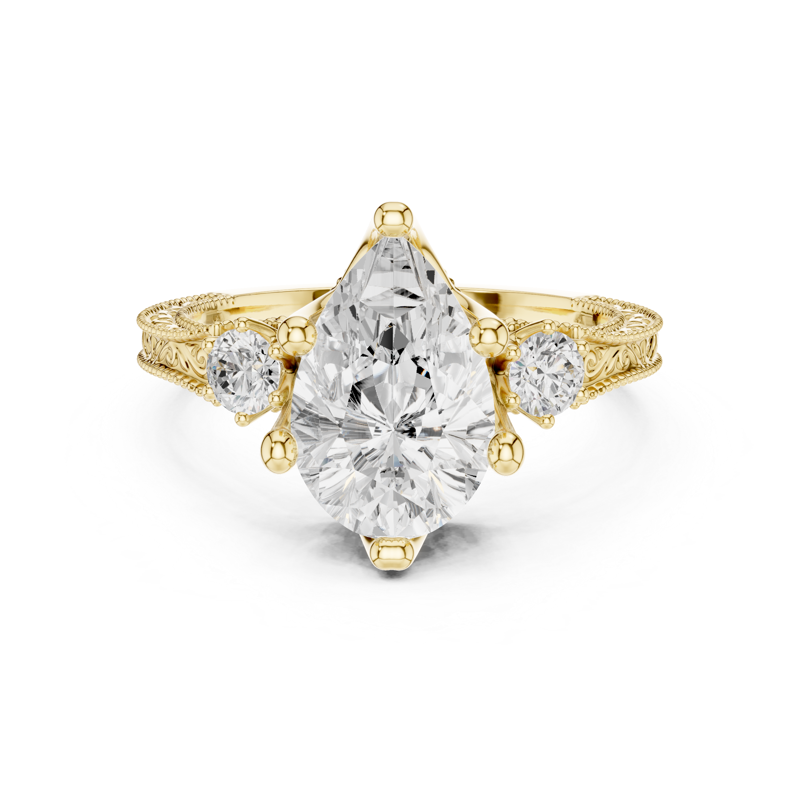 2.80 CT Pear Diamond Three Stone Vintage Engagement Ring