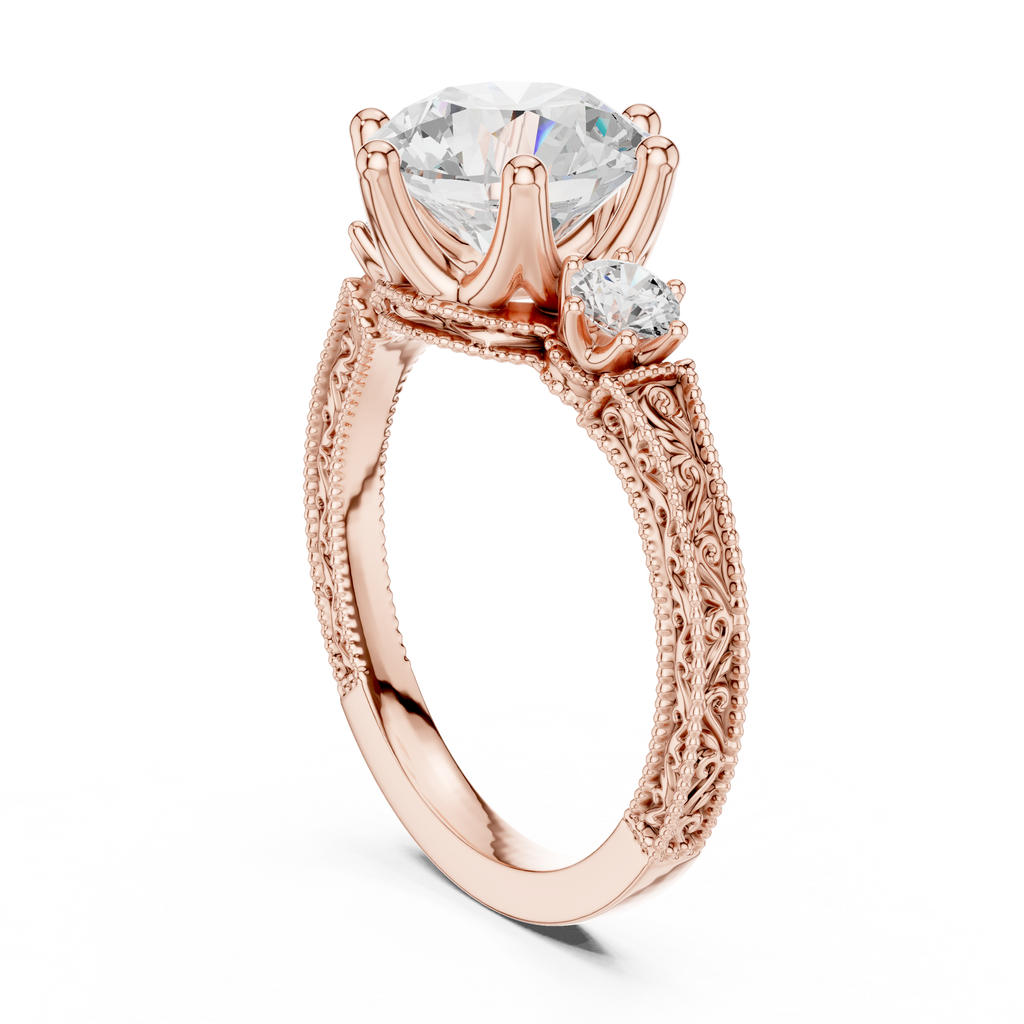 2.80 CT Round Diamond Three Stone Vintage Engagement Ring
