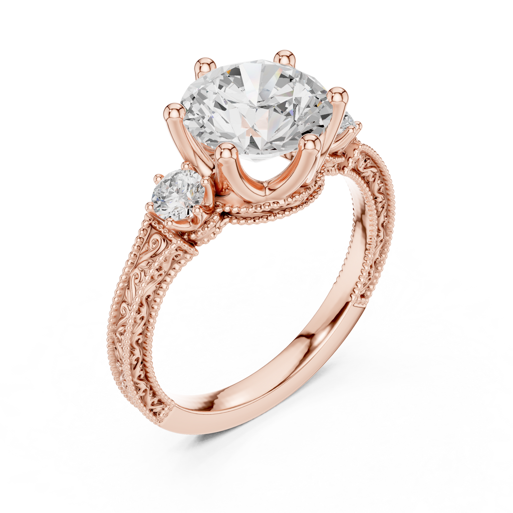2.80 CT Round Diamond Three Stone Vintage Engagement Ring