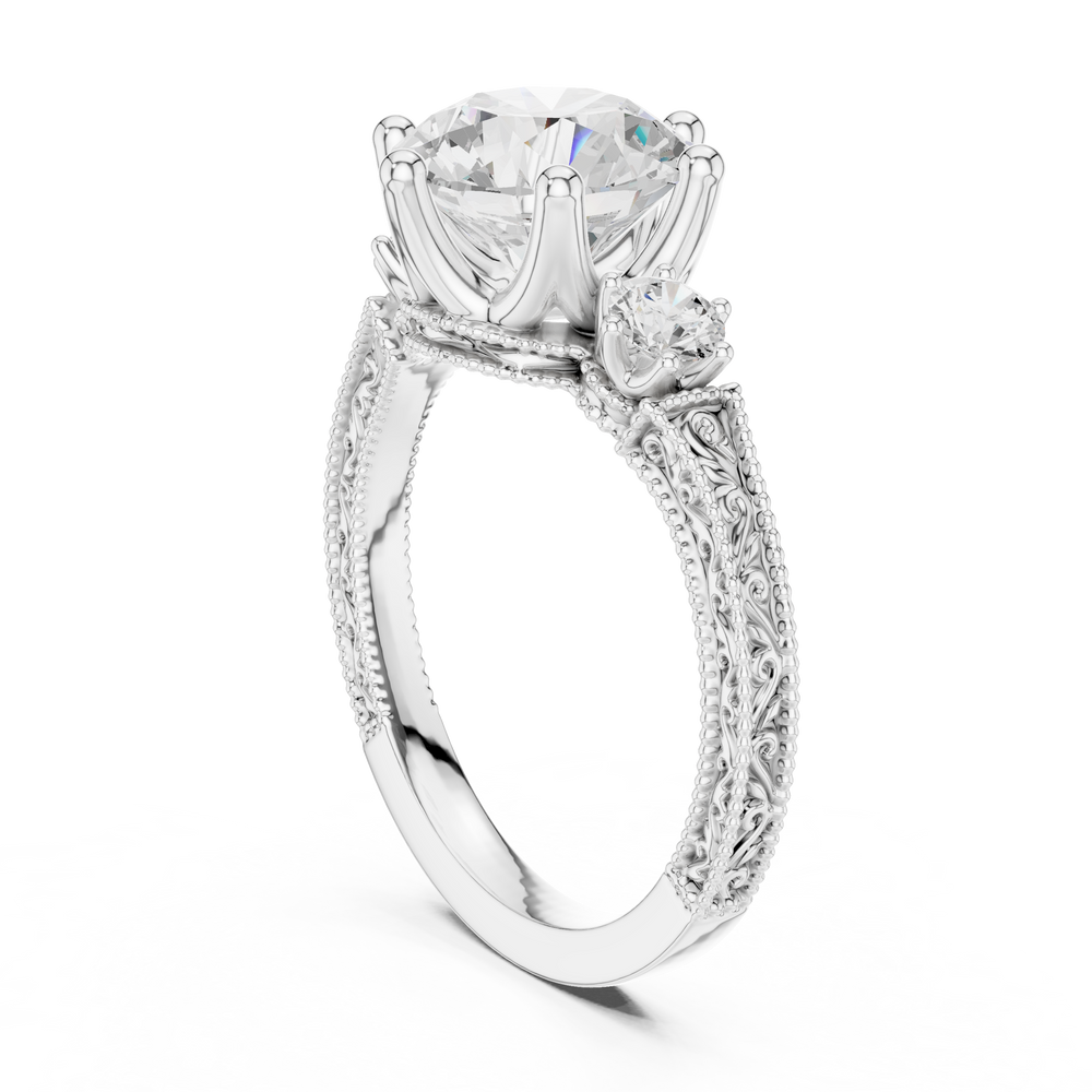 2.80 CT Round Diamond Three Stone Vintage Engagement Ring
