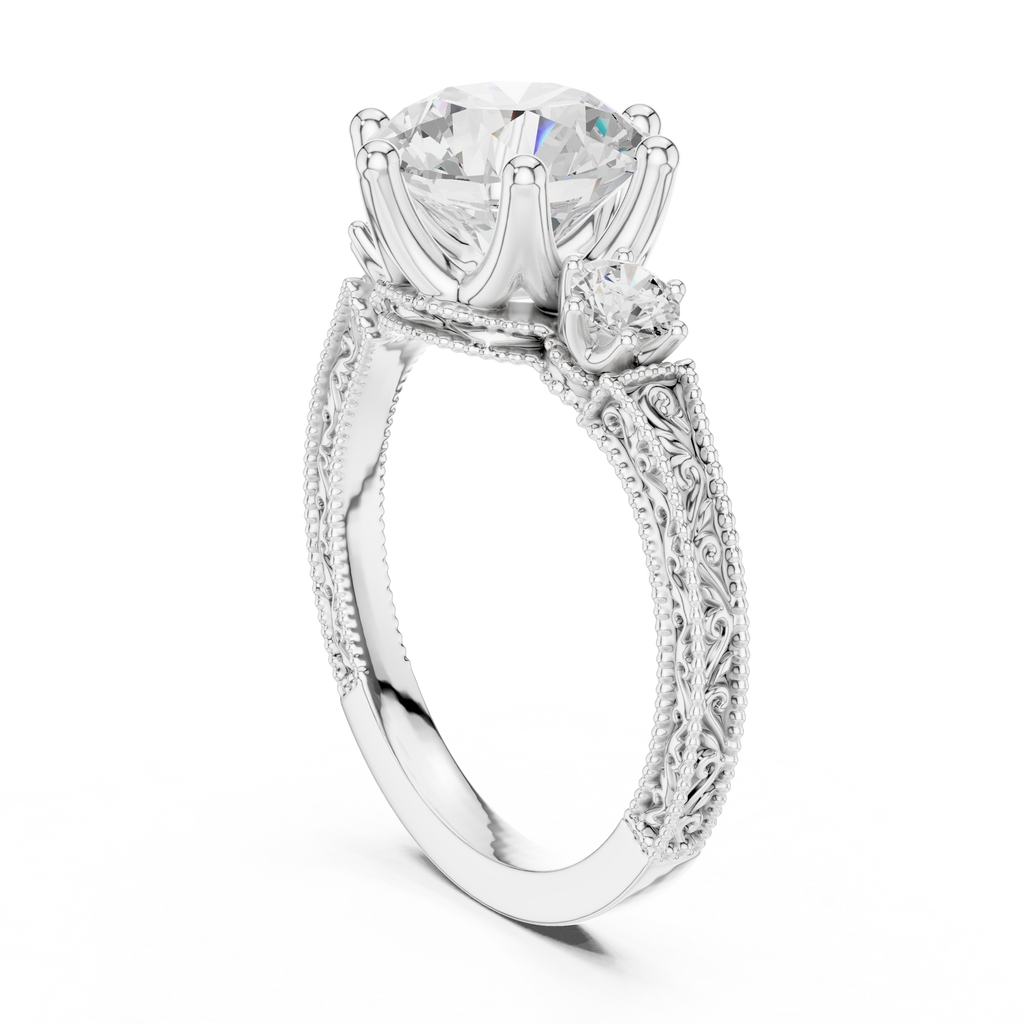 2.80 CT Round Diamond Three Stone Vintage Engagement Ring