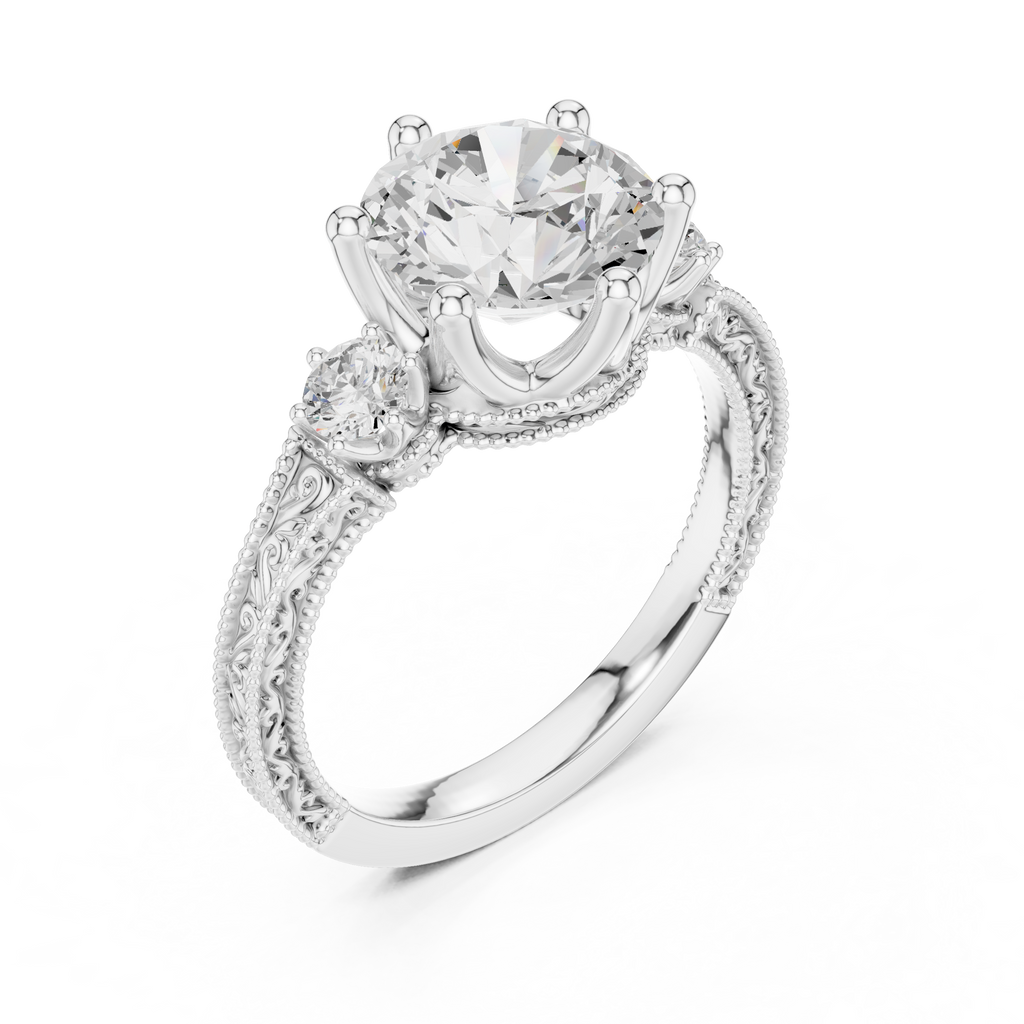 2.80 CT Round Diamond Three Stone Vintage Engagement Ring