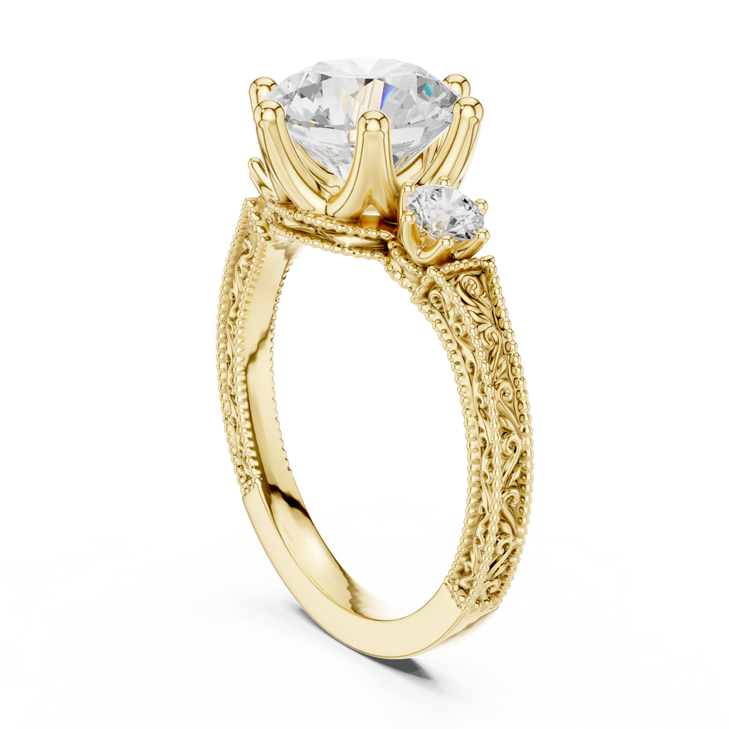 2.80 CT Round Diamond Three Stone Vintage Engagement Ring
