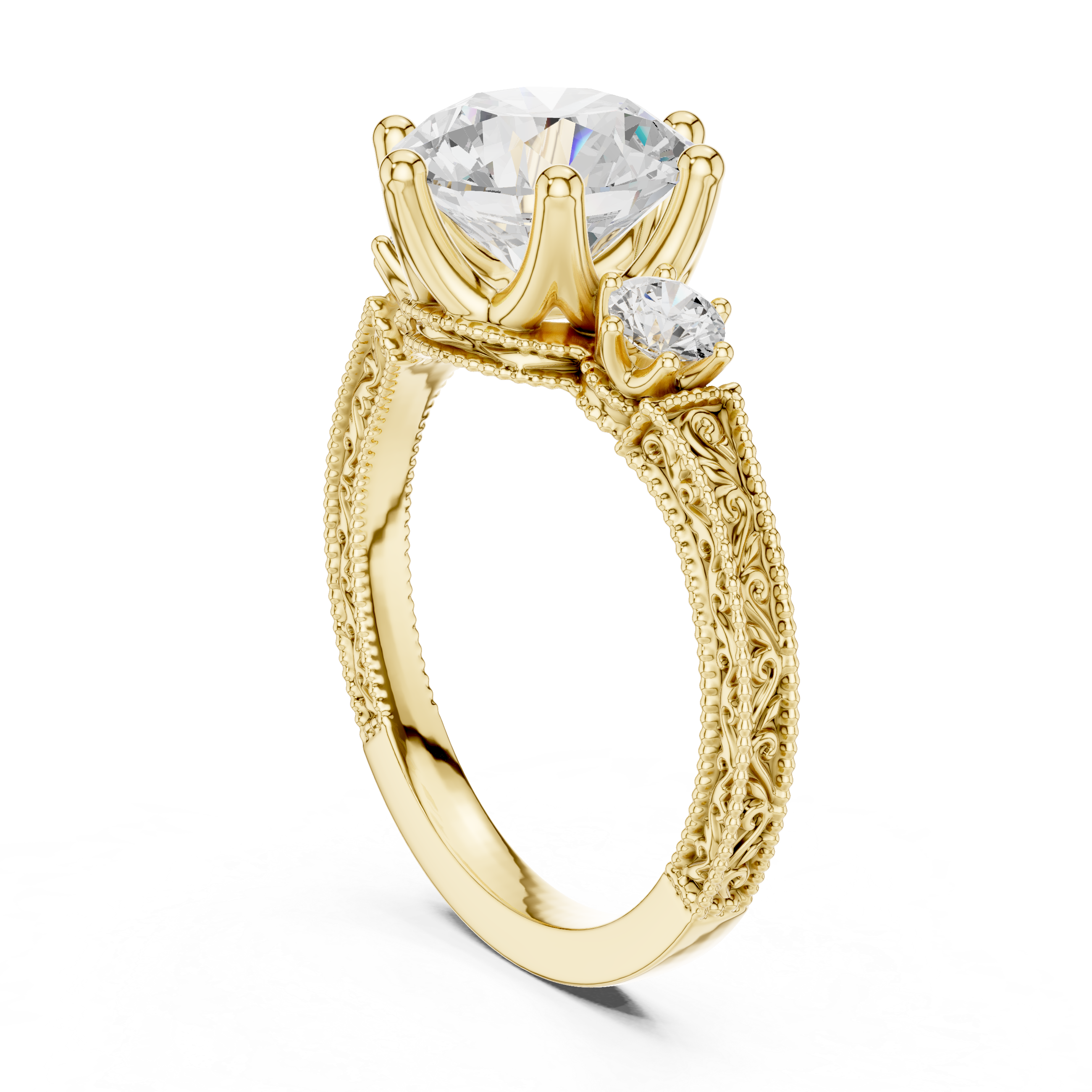 2.80 CT Round Diamond Three Stone Vintage Engagement Ring