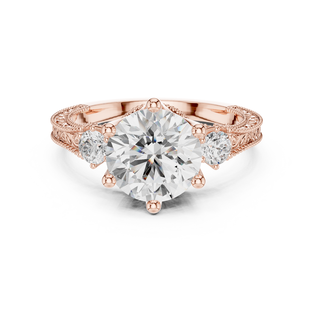 2.80 CT Round Diamond Three Stone Vintage Engagement Ring