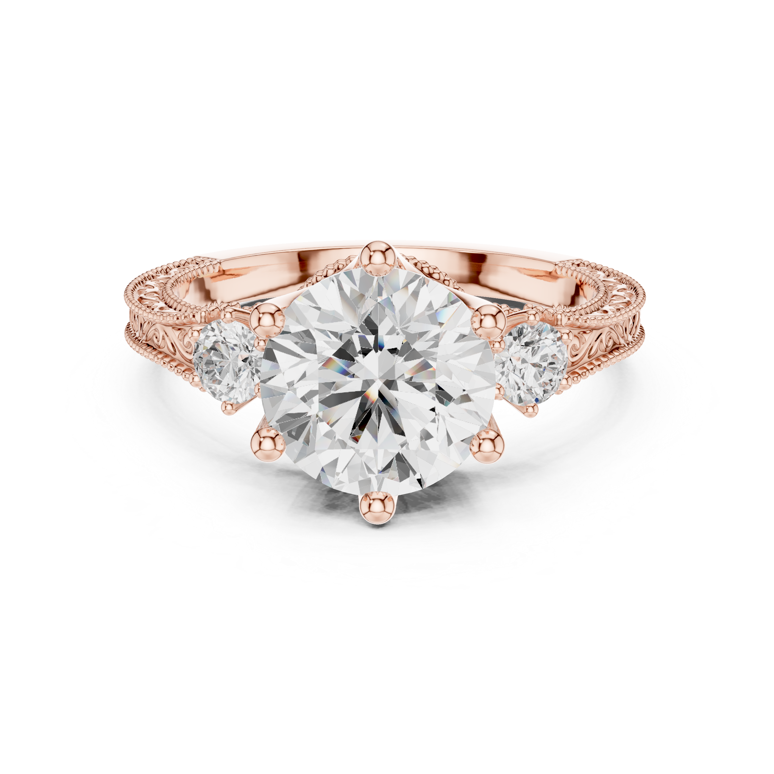 2.80 CT Round Diamond Three Stone Vintage Engagement Ring