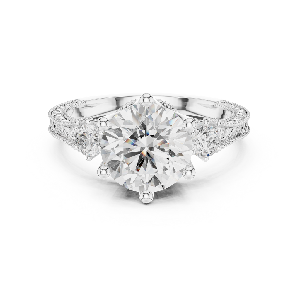 2.80 CT Round Diamond Three Stone Vintage Engagement Ring