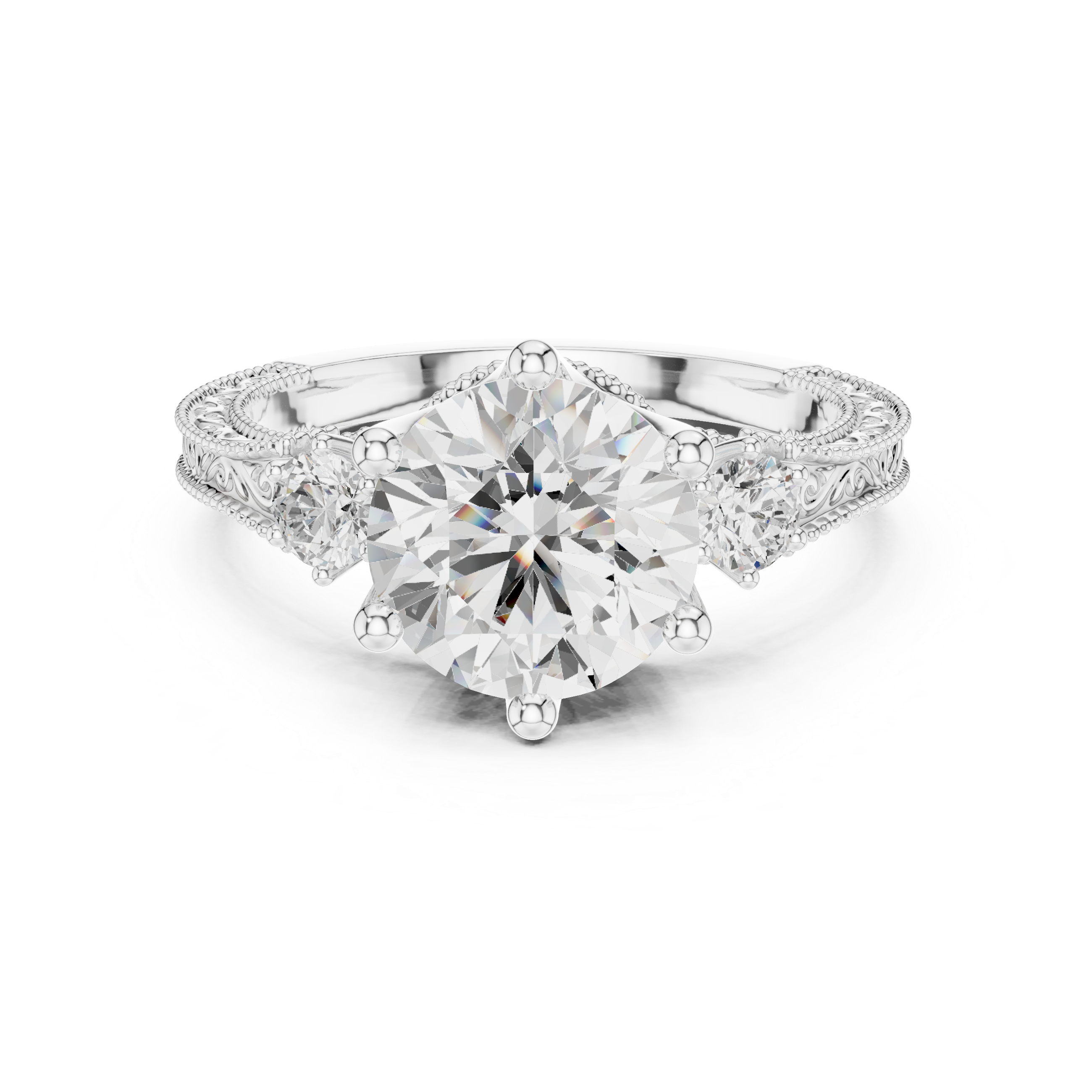 2.80 CT Round Diamond Three Stone Vintage Engagement Ring