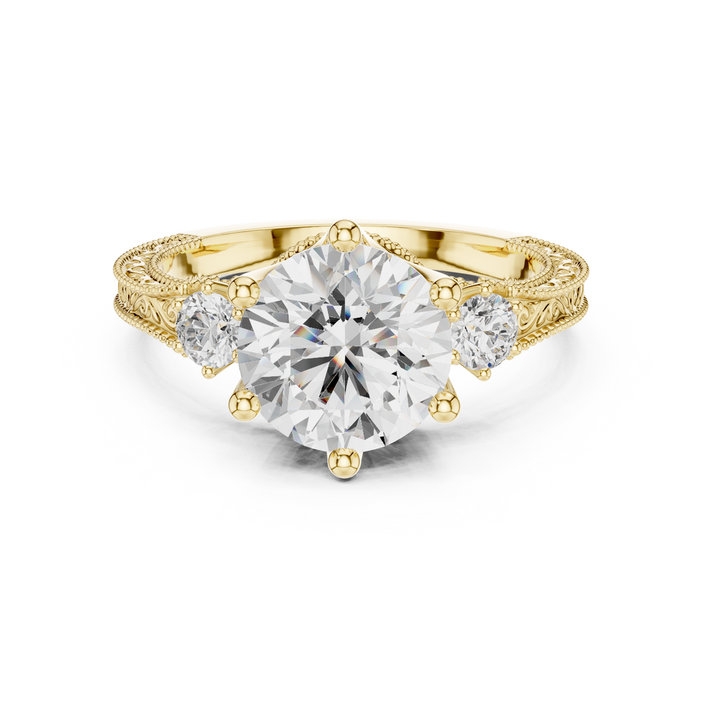 2.80 CT Round Diamond Three Stone Vintage Engagement Ring
