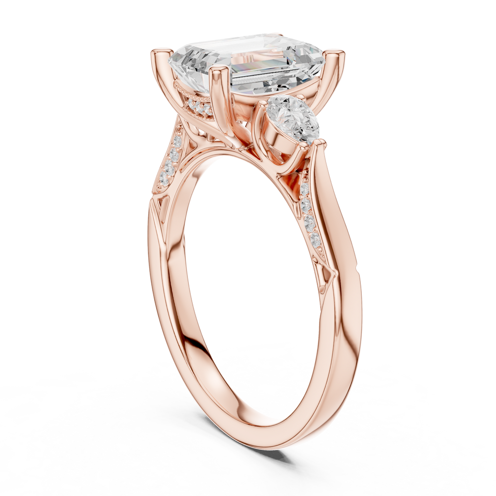 Emerald Cut Diamond Three Stone Vintage Engagement Ring