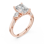 Emerald Cut Diamond Three Stone Vintage Engagement Ring