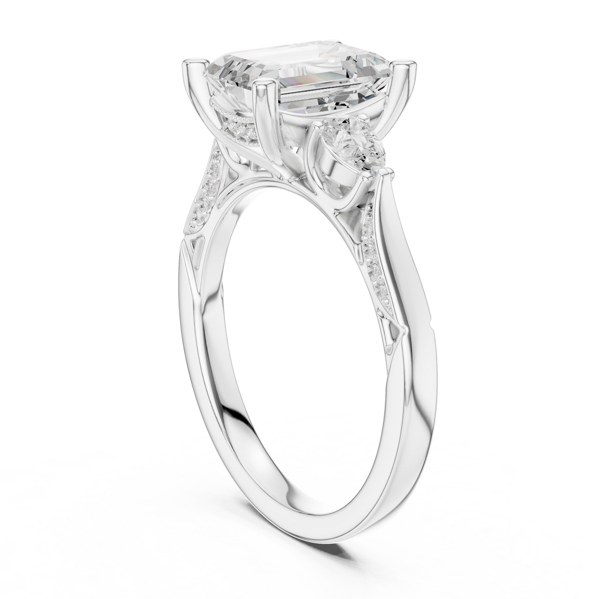 Emerald Cut Diamond Three Stone Vintage Engagement Ring – view 3 of 12, lab grown diamond ring | Jewelix Atelier