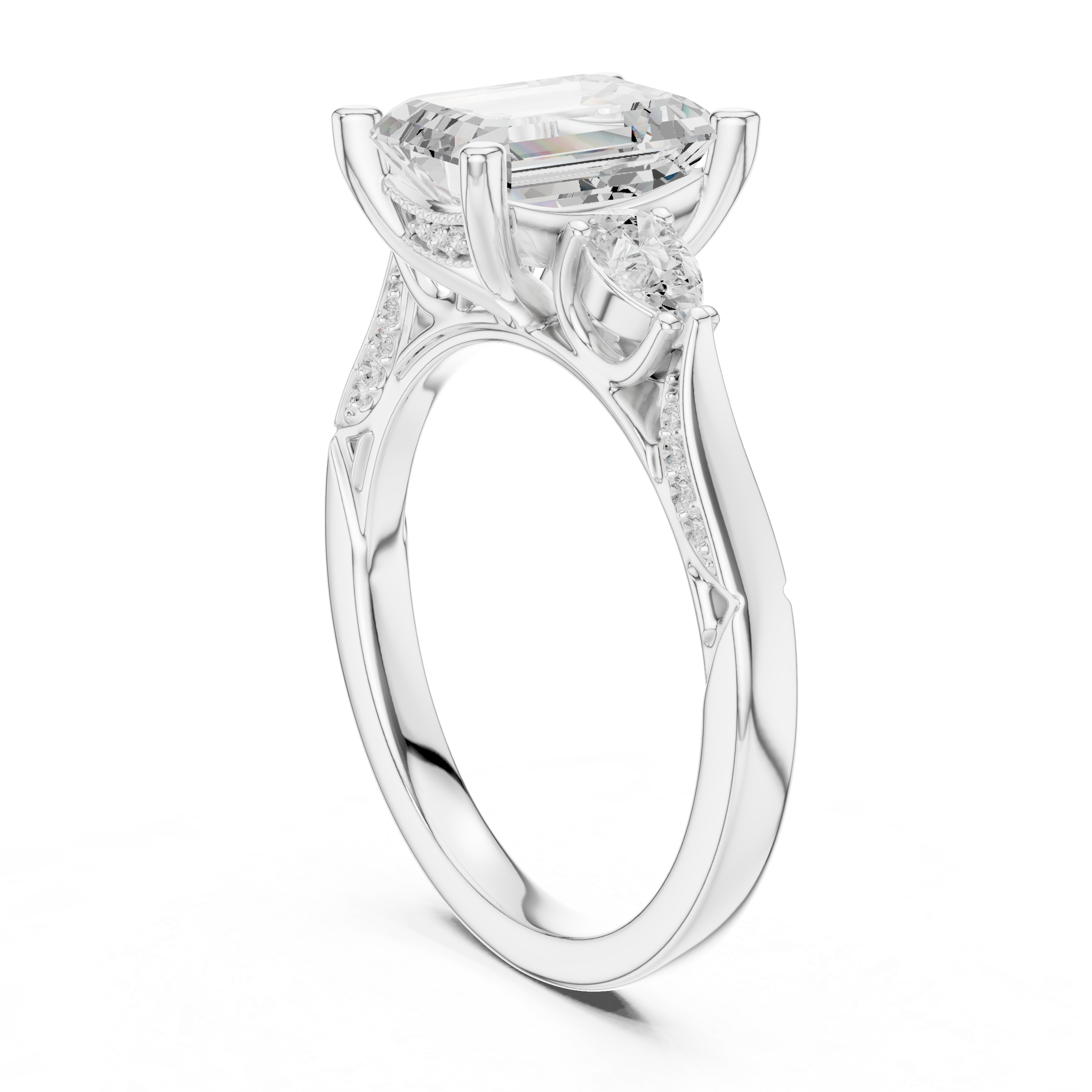 Emerald Cut Diamond Three Stone Vintage Engagement Ring