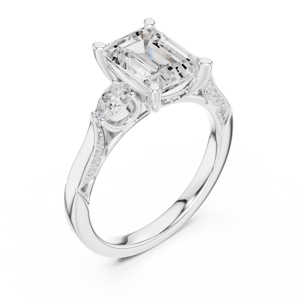 Emerald Cut Diamond Three Stone Vintage Engagement Ring