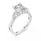 Emerald Cut Diamond Three Stone Vintage Engagement Ring
