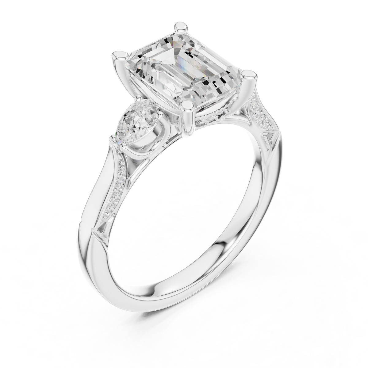 Emerald Cut Diamond Three Stone Vintage Engagement Ring – view 2 of 12, lab grown diamond ring | Jewelix Atelier
