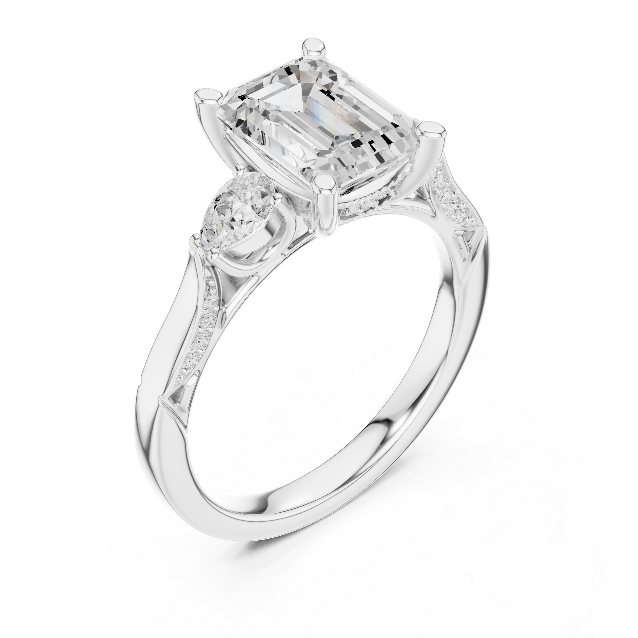 Emerald Cut Diamond Three Stone Vintage Engagement Ring