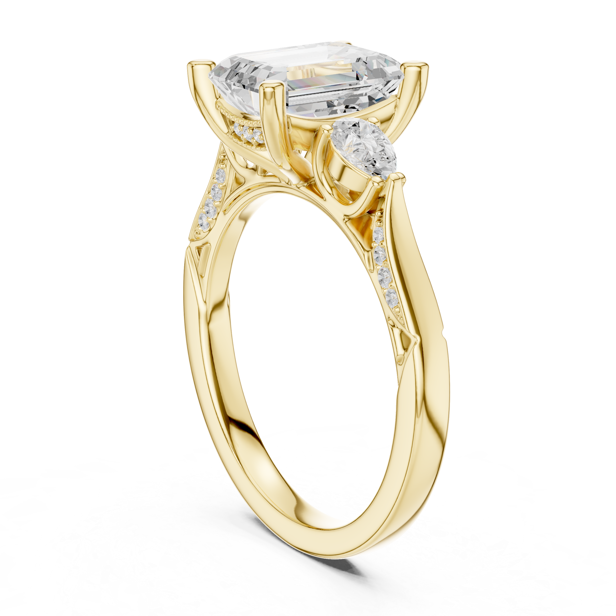 Emerald Cut Diamond Three Stone Vintage Engagement Ring