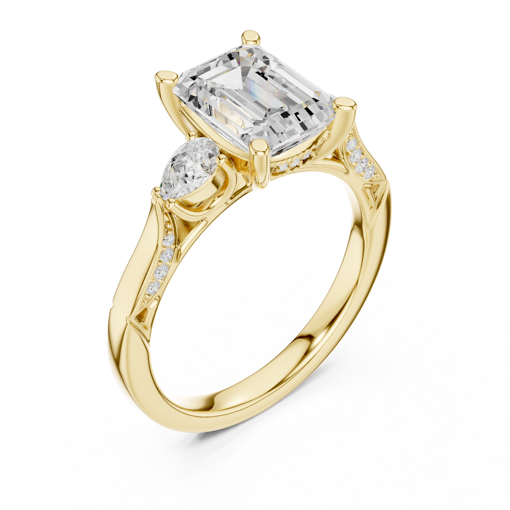 Emerald Cut Diamond Three Stone Vintage Engagement Ring