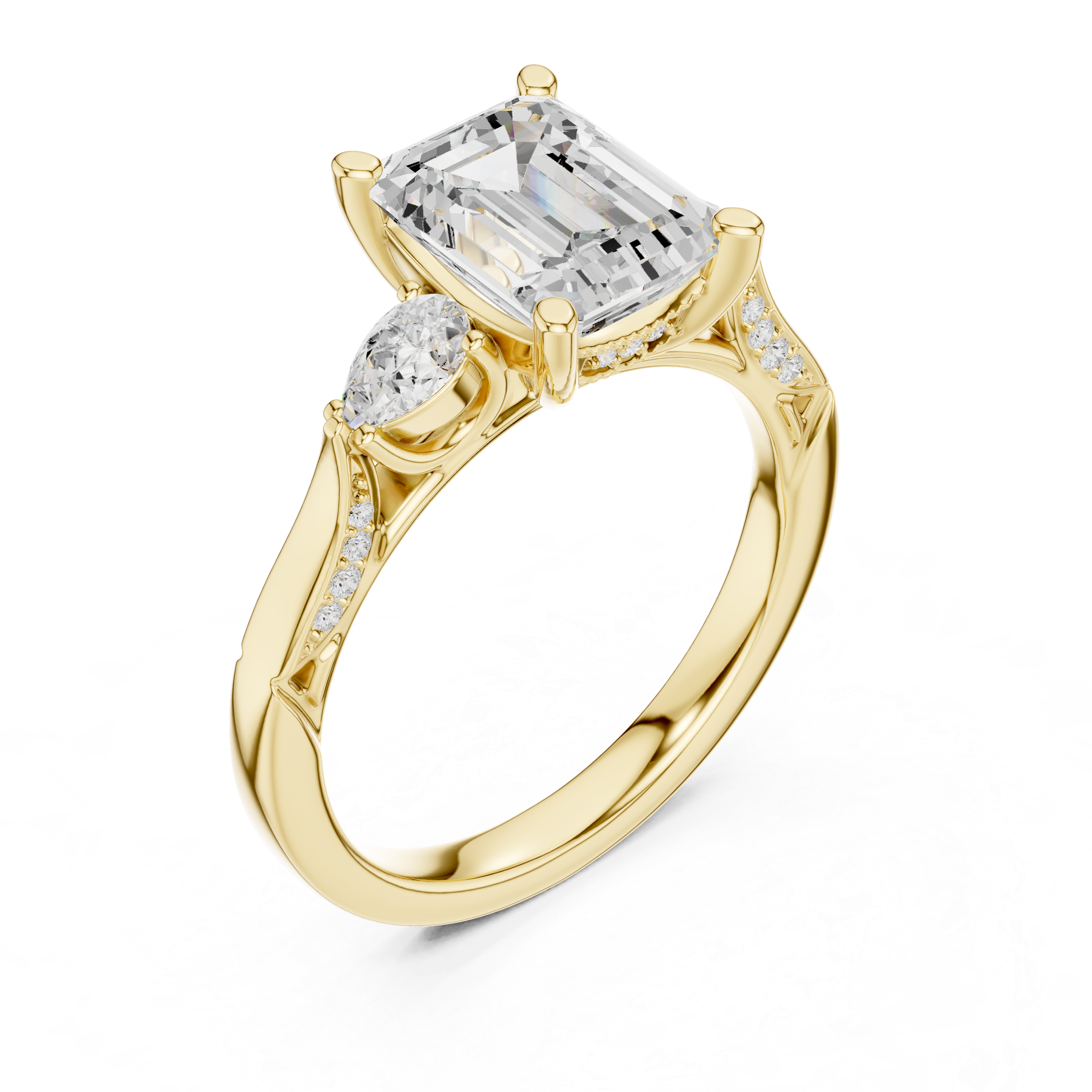 Emerald Cut Diamond Three Stone Vintage Engagement Ring