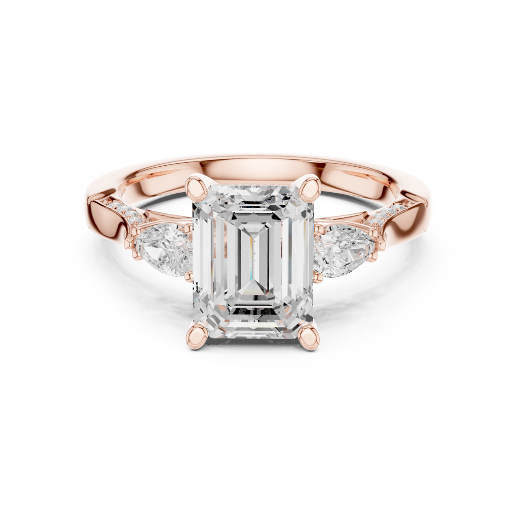 Emerald Cut Diamond Three Stone Vintage Engagement Ring