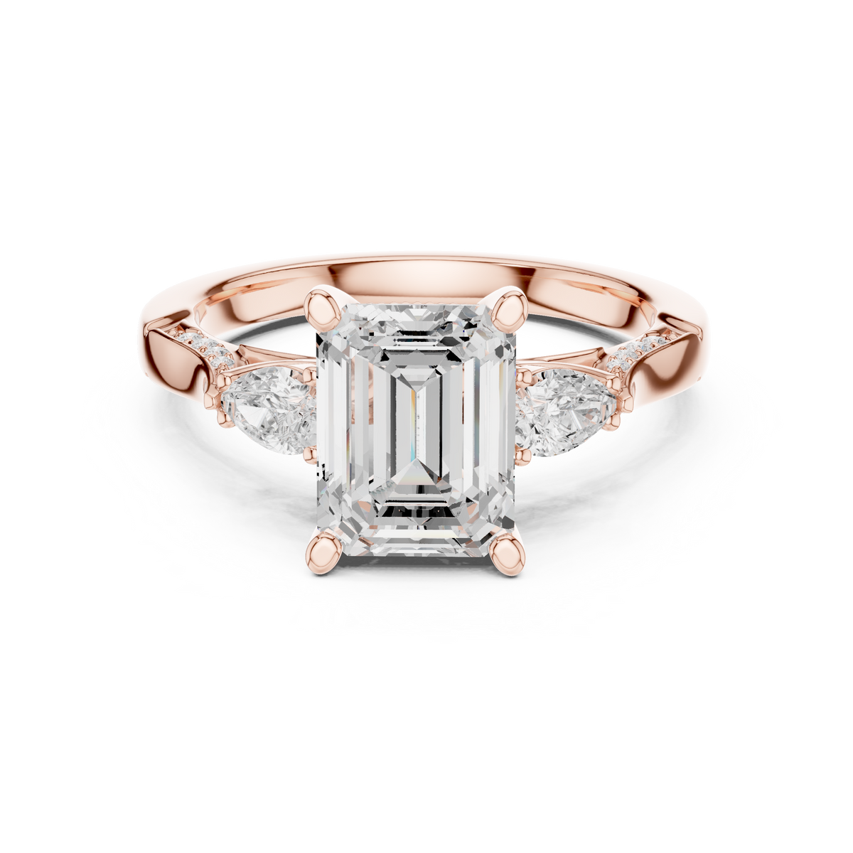 Emerald Cut Diamond Three Stone Vintage Engagement Ring – view 5 of 12, lab grown diamond ring | Jewelix Atelier
