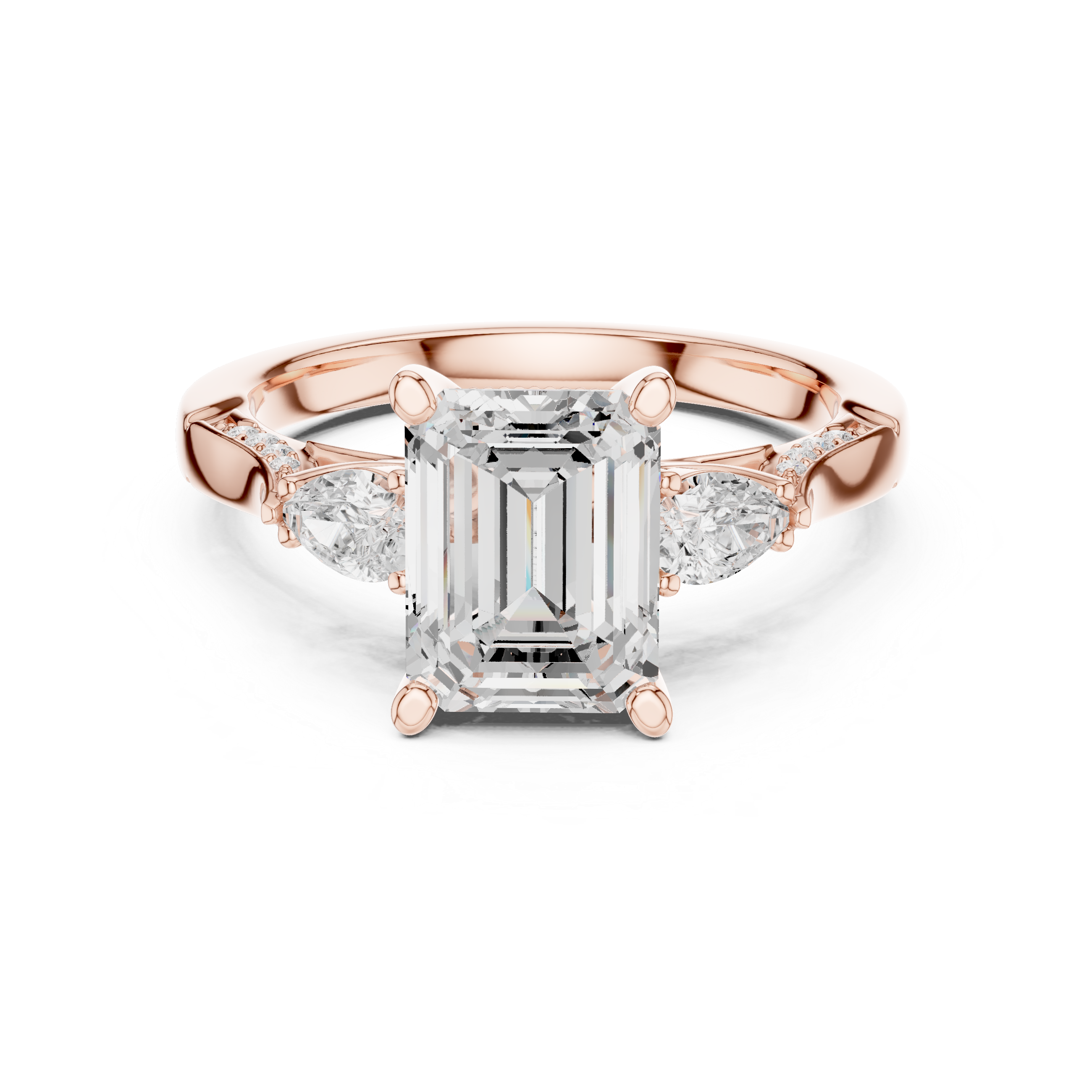 Emerald Cut Diamond Three Stone Vintage Engagement Ring