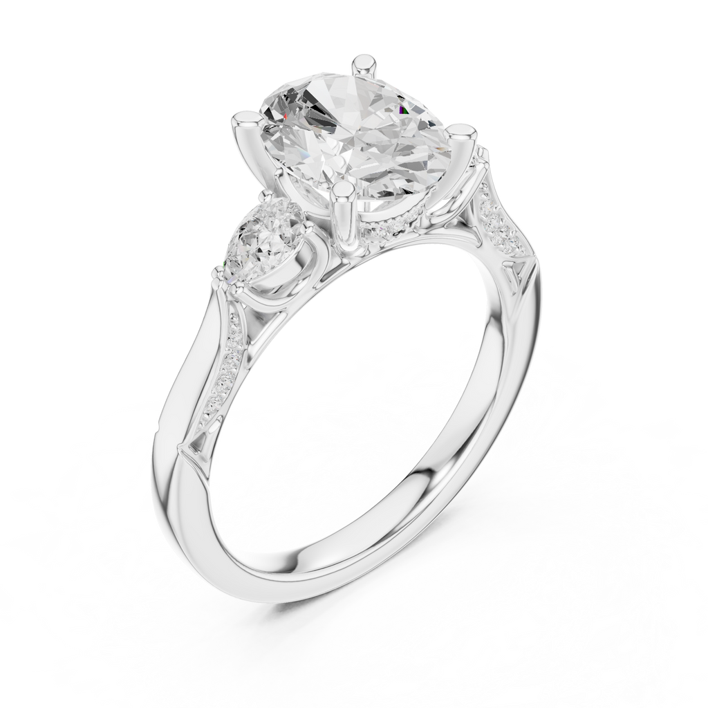 Oval Cut Diamond Three Stone Vintage Engagement Ring