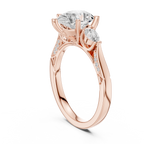 Pear Cut Vintage Three Stone Diamond Engagement Ring with Milgrain Detail