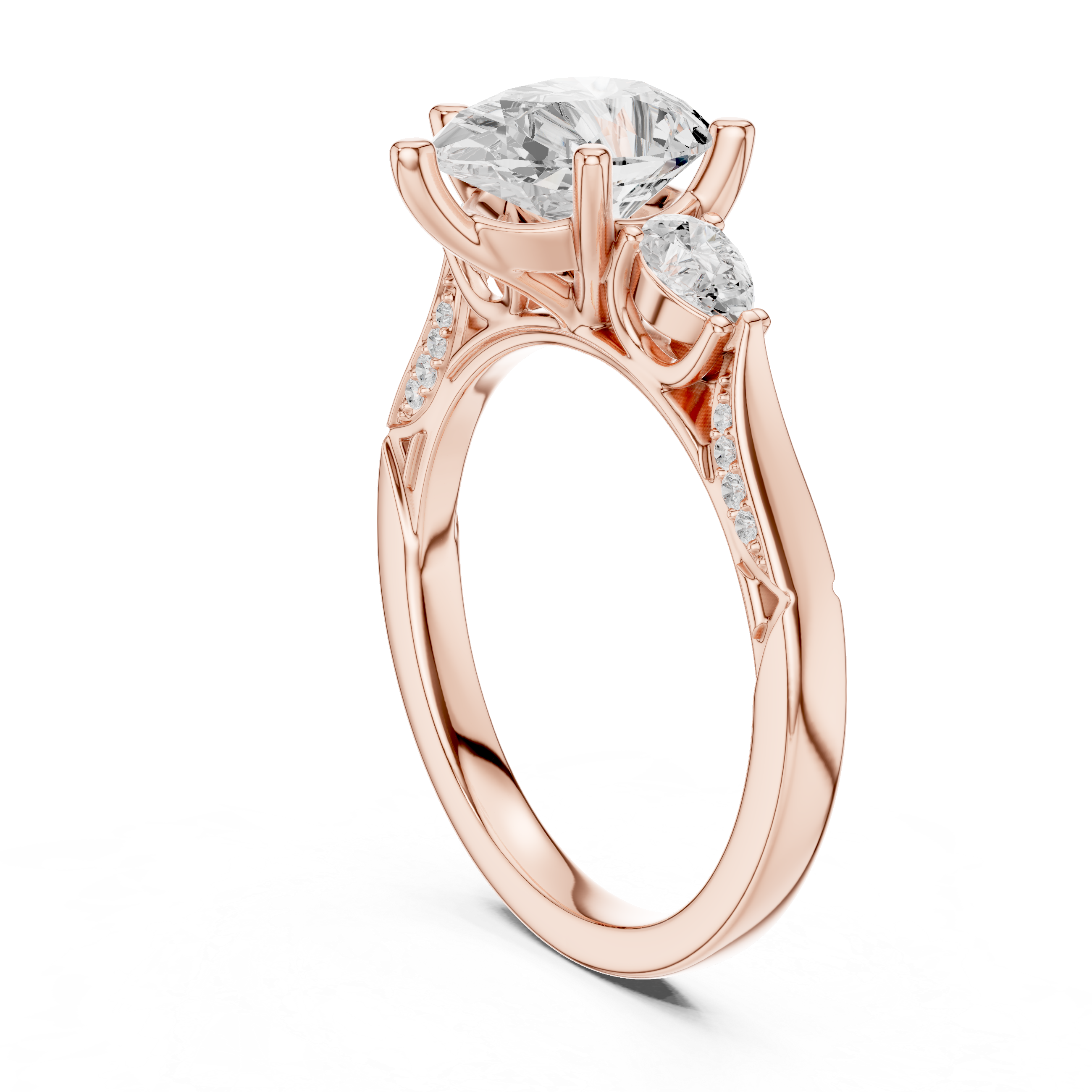 Pear Cut Vintage Three Stone Diamond Engagement Ring with Milgrain Detail