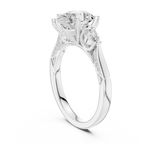 Pear Cut Vintage Three Stone Diamond Engagement Ring with Milgrain Detail