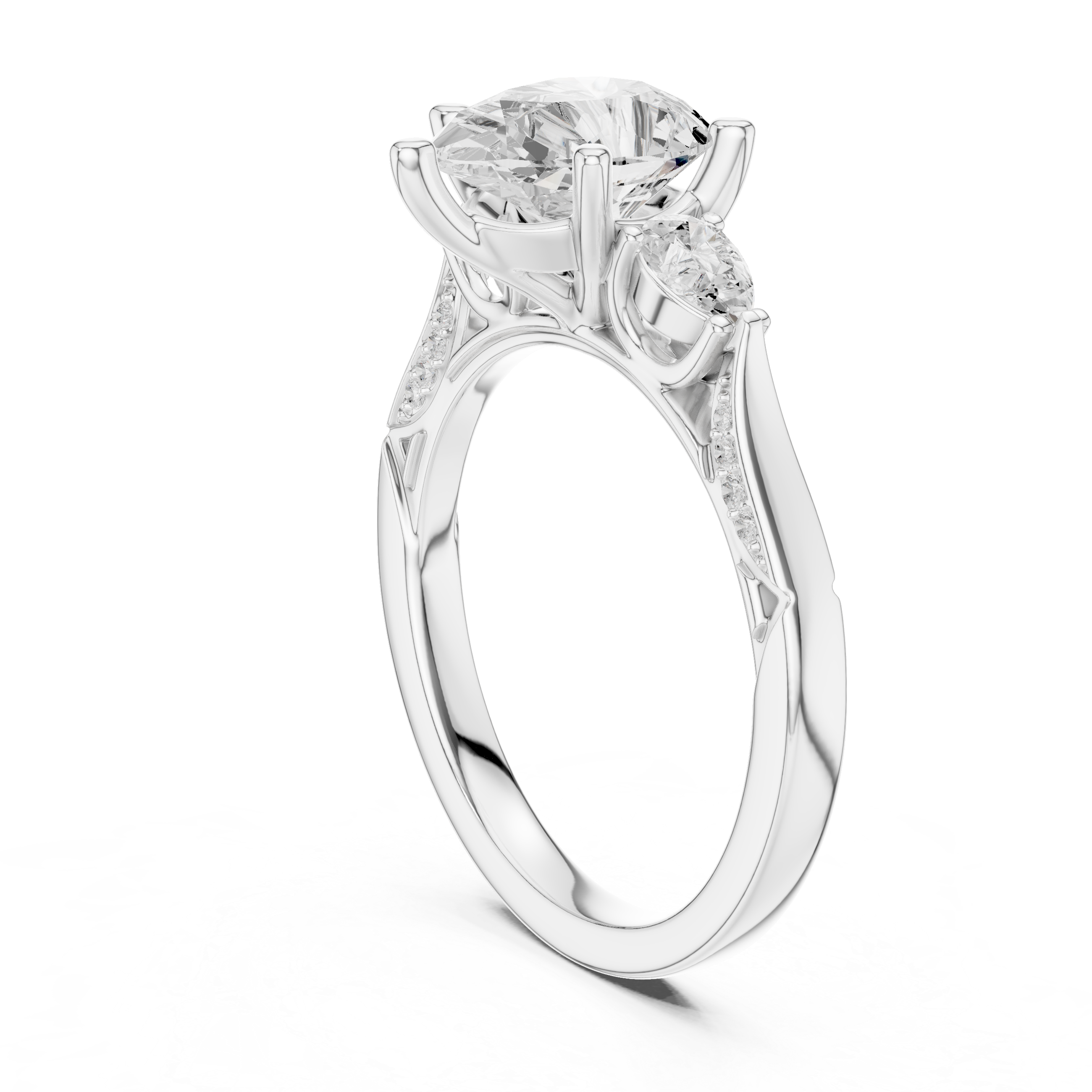 Pear Cut Vintage Three Stone Diamond Engagement Ring with Milgrain Detail