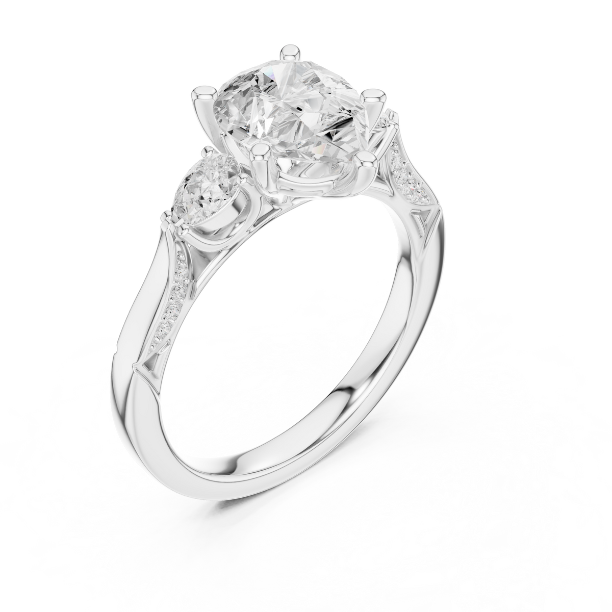 Pear Cut Vintage Three Stone Diamond Engagement Ring with Milgrain – view 2 of 12, lab grown diamond ring | Jewelix Atelier