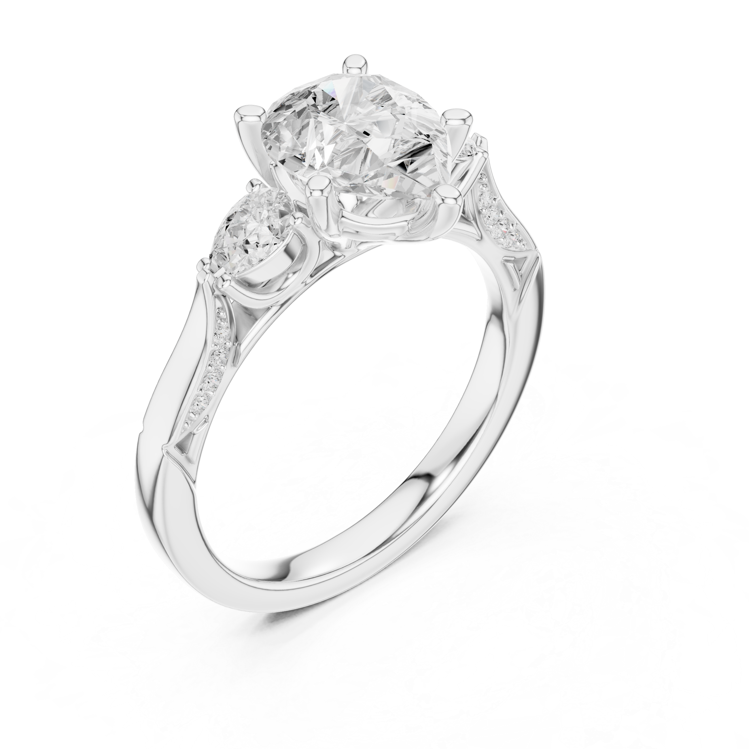 Pear Cut Vintage Three Stone Diamond Engagement Ring with Milgrain Detail