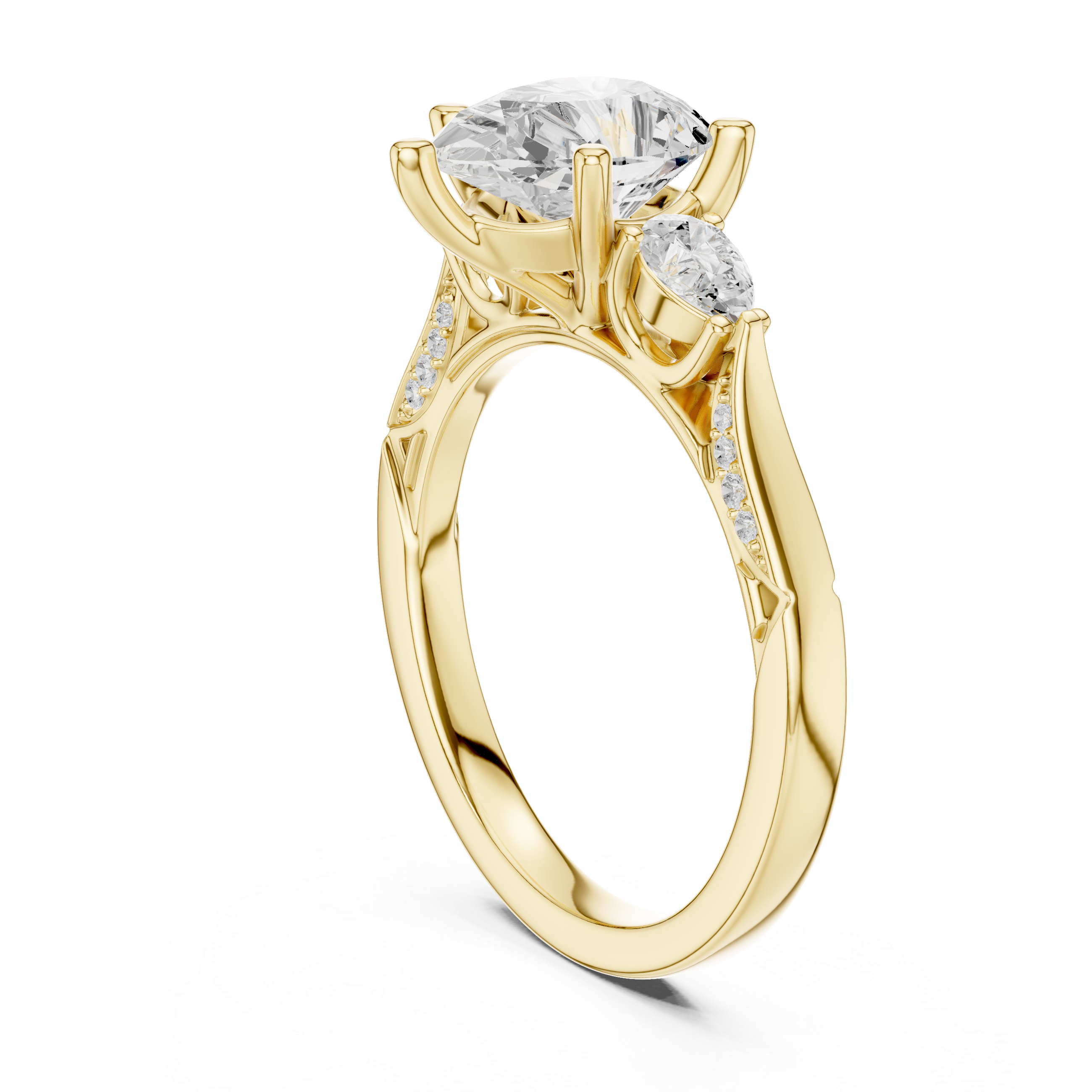 Pear Cut Vintage Three Stone Diamond Engagement Ring with Milgrain Detail