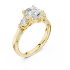 Pear Cut Vintage Three Stone Diamond Engagement Ring with Milgrain Detail