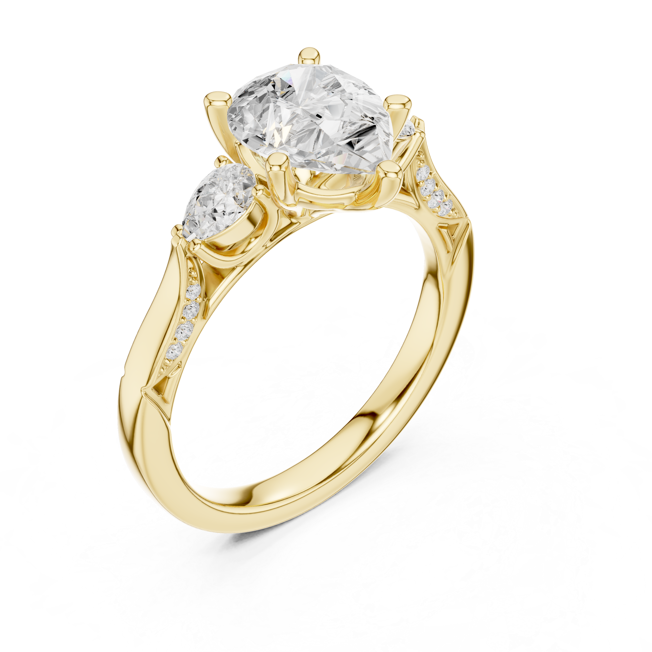 Pear Cut Vintage Three Stone Diamond Engagement Ring with Milgrain Detail
