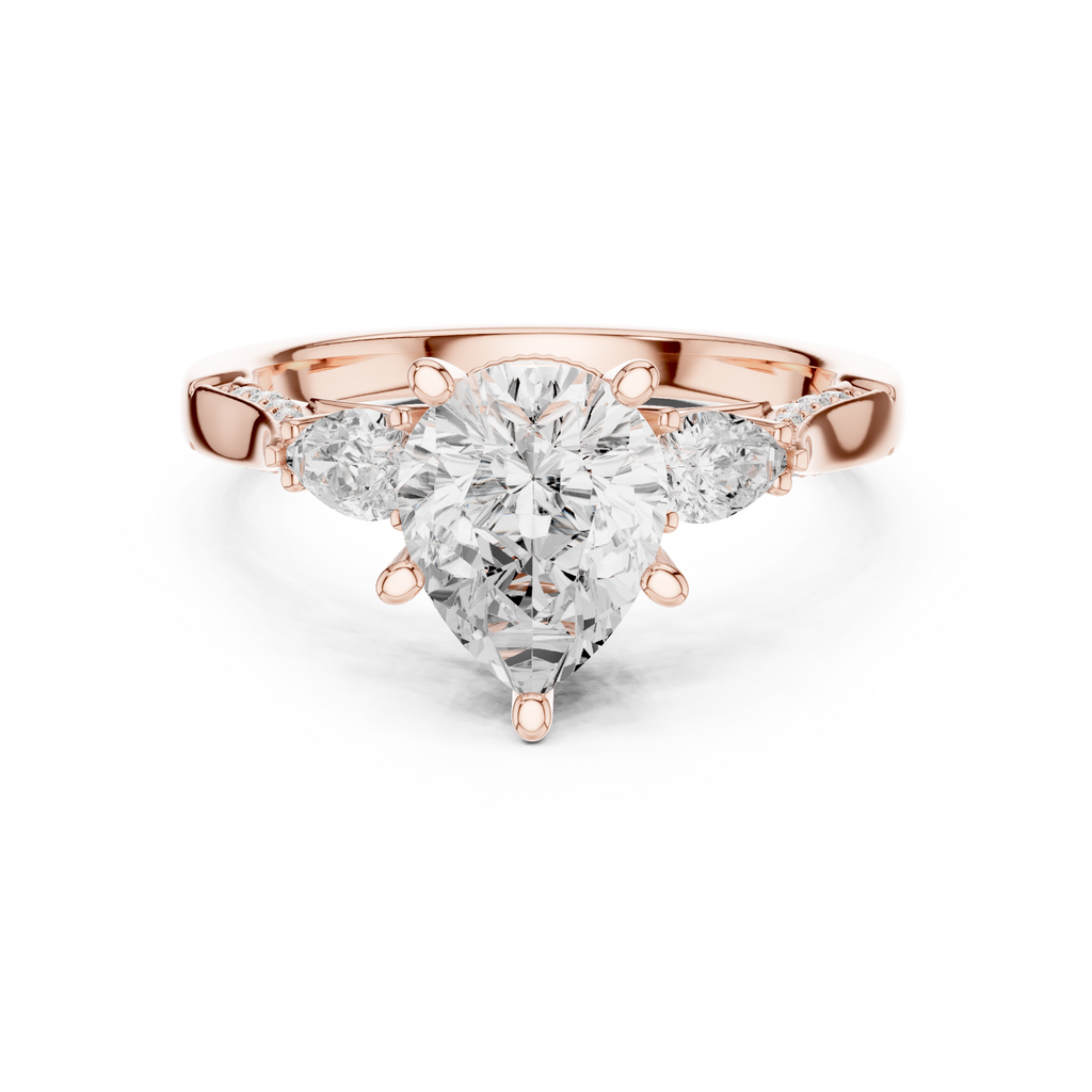 Pear Cut Vintage Three Stone Diamond Engagement Ring with Milgrain Detail