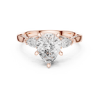Pear Cut Vintage Three Stone Diamond Engagement Ring with Milgrain Detail