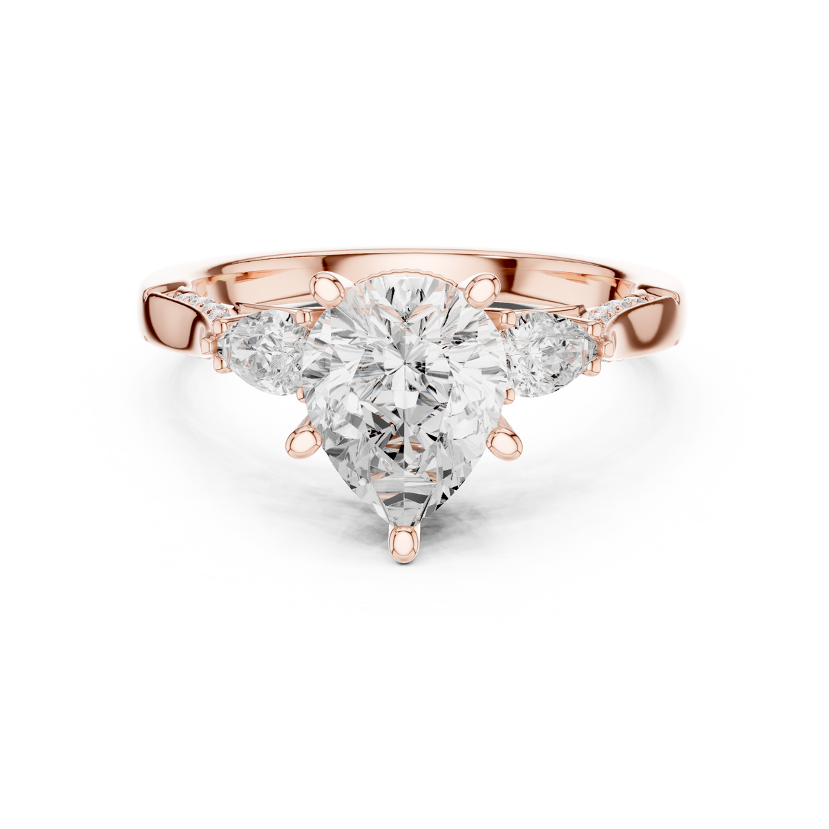 Pear Cut Vintage Three Stone Diamond Engagement Ring with Milgrain – view 5 of 12, lab grown diamond ring | Jewelix Atelier