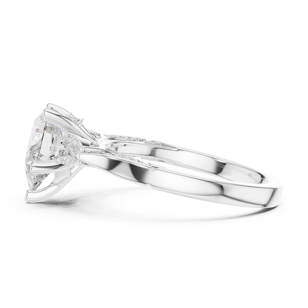 Pear Cut Vintage Three Stone Diamond Engagement Ring with Milgrain Detail