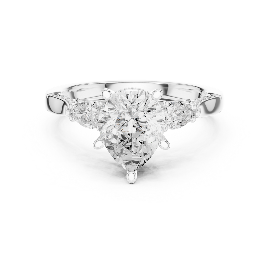 Pear Cut Vintage Three Stone Diamond Engagement Ring with Milgrain Detail