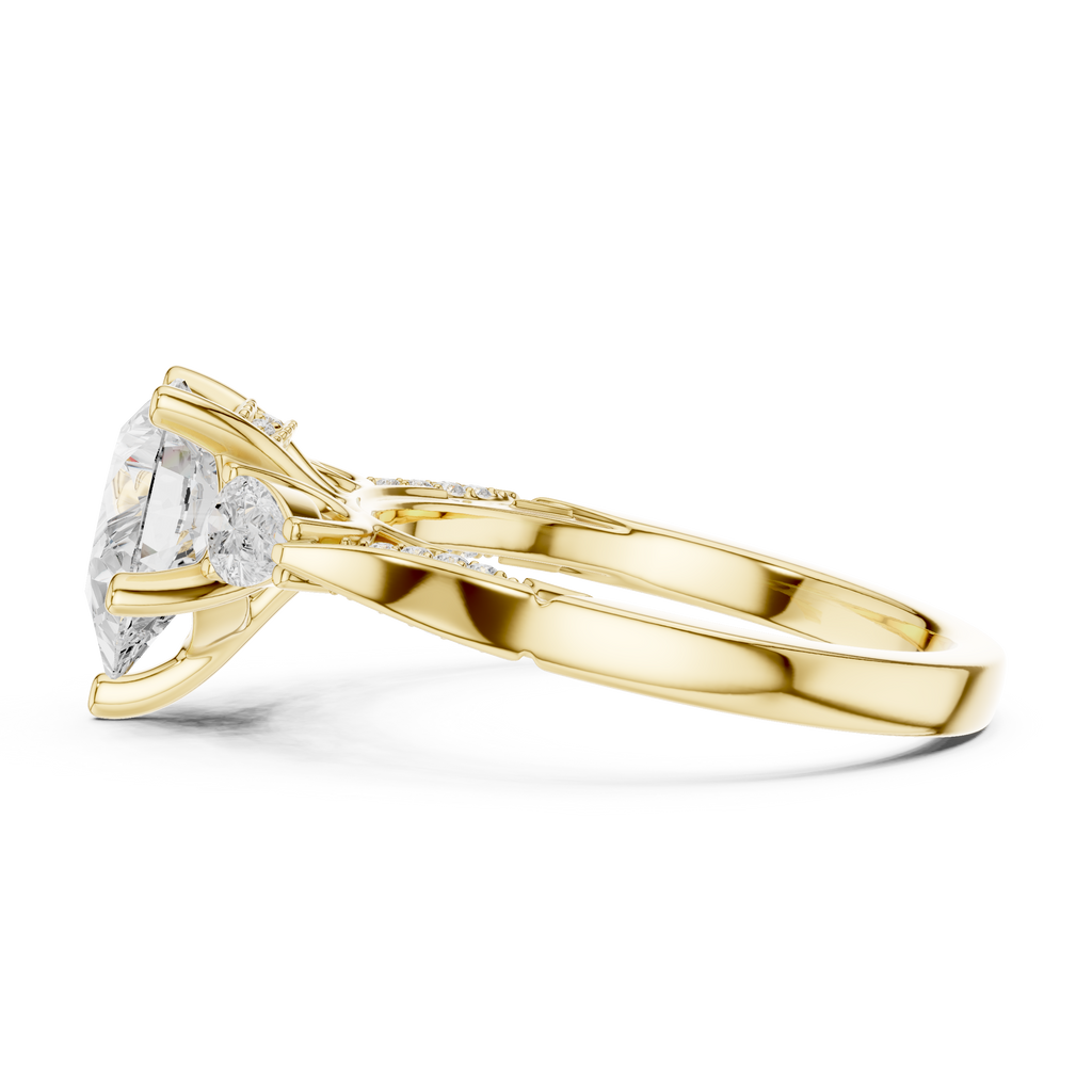 Pear Cut Vintage Three Stone Diamond Engagement Ring with Milgrain Detail