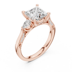 Princess Cut Vintage Three Stone Diamond Engagement Ring with Pear Side Stones